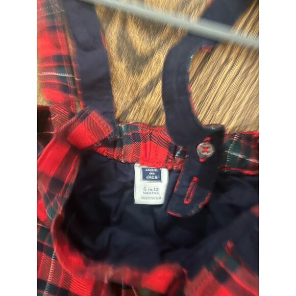Janie and Jack Boys Baby Tartan Suspender Pant 6-12M Red - Picture 2 of 3